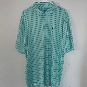 Under armor, play off polo, blue striped, short sleeve, golf shirt, loose fit
